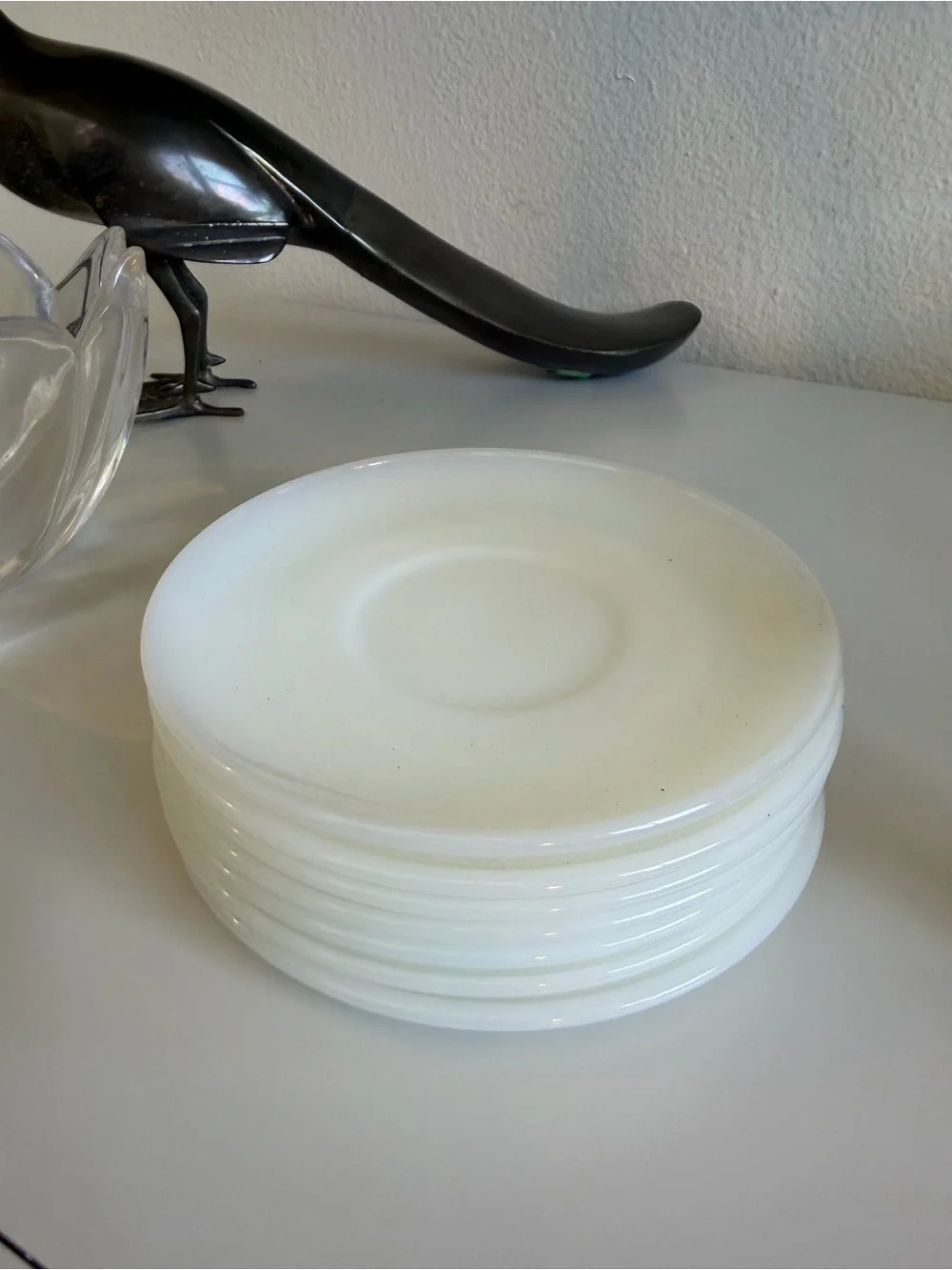 Vintage Anchor Hocking Fire King Ware White Milk Glass Set of 7 Saucers